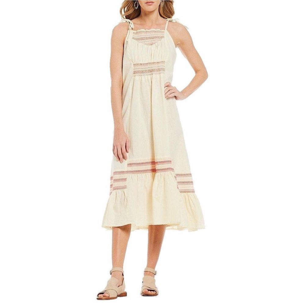 FREE PEOPLE Cream Combo Smocked Maxi Dress XSMALL